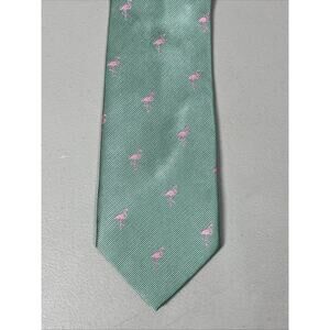 J Crew The Silk Tie Green with Pink Flamingos Mens Necktie 3"X58"